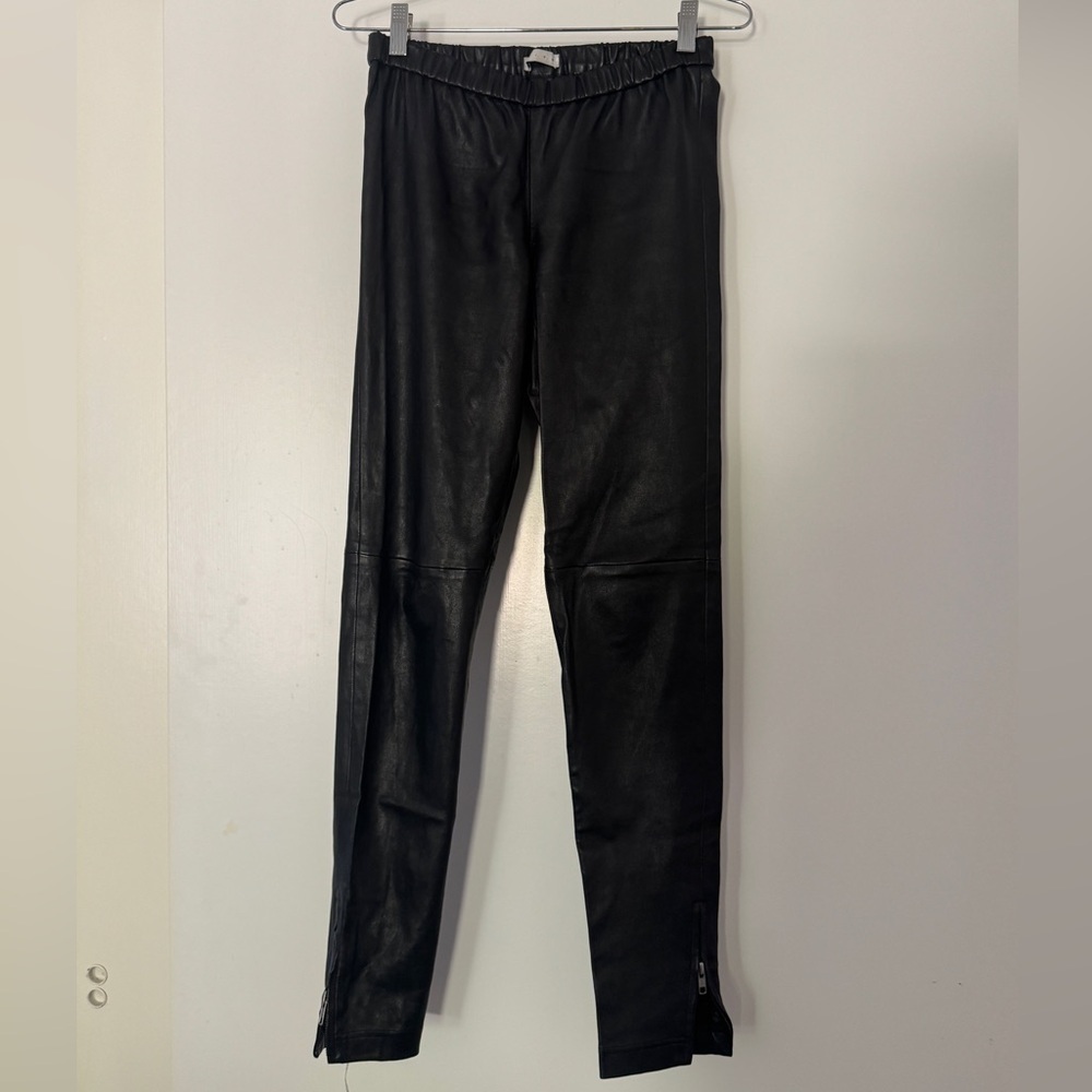 Leith Black Leather Leggings Ankle Zip Stretch Size M